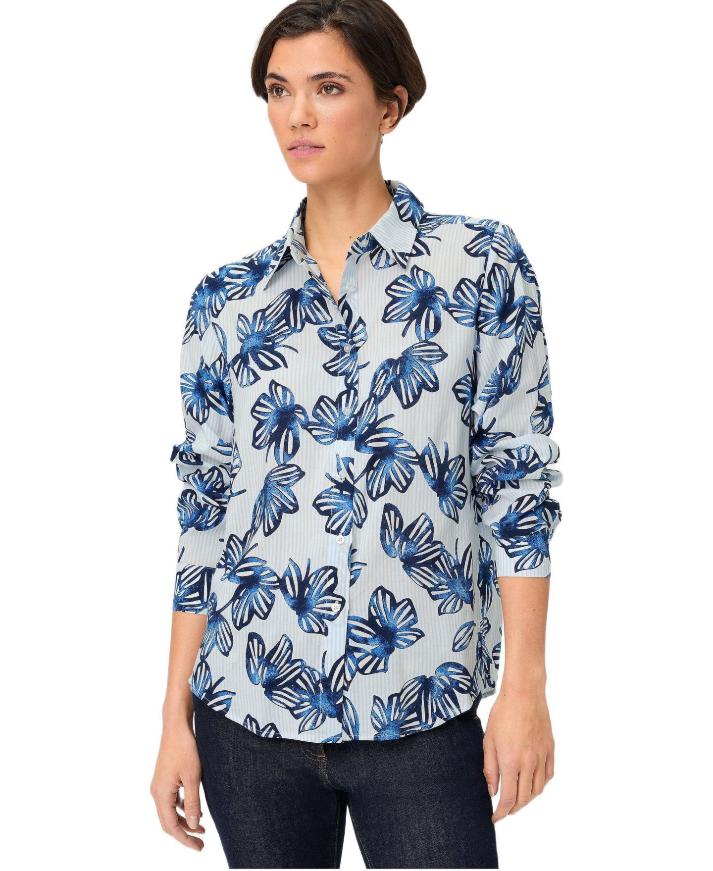 Женская рубашка Olsen Floral Stripe, цвет: Чернильный синий — фото 1