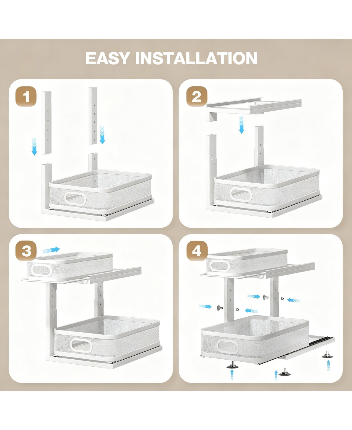 Yigii 2-Tier Under Cabinet Organizer with Ball-Bearing Slides for Easy Access & Adjustable Height