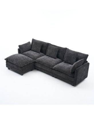 3-Seat Storage Ottoman Sectional Couch, L-Shaped Bench with Footrest