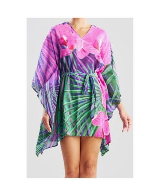 Womens Orchid Silk Cotton Voile Short Caftan