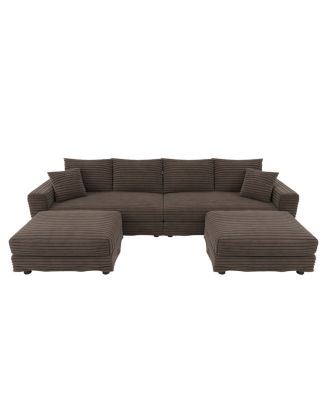 Plush Corduroy 4-Seat Sofa, Modern Comfy Upholstered Cloud Couch with Pillows & Ottomans