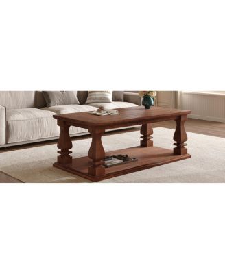 Farmhouse Coffee Table, Rustic Living Room Table with Storage Shelf
