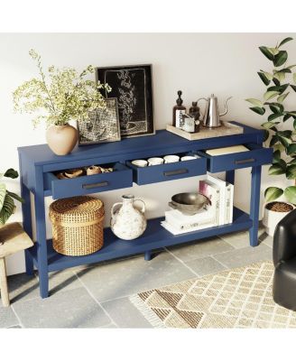 59.1" Farmhouse Console Table with 3 Drawers & Bottom Shelf