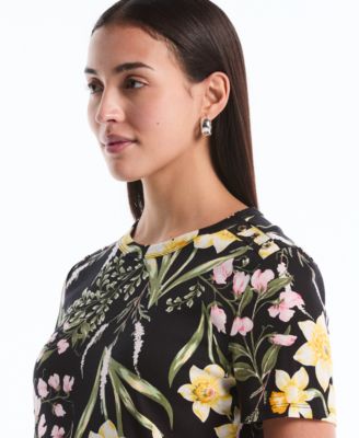 Petite Garden Print Button Detail Short-Sleeve Top