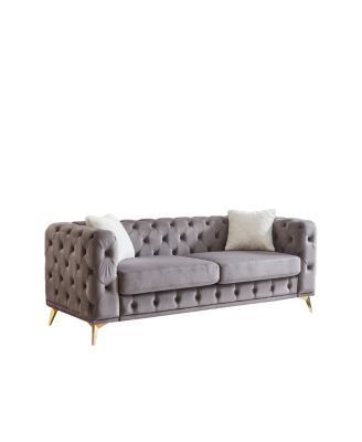  82.5" Deluxe Velvet Sofa with Tufted Buttons, 2 Pillows & Metal Feet