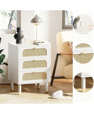 Boho Style Tall Rattan Nightstand with Charging Station