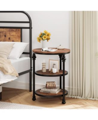Round End Table, Small Side Table with 3 Shelves for Living Room, Bedroom, Night Stand Accent Coffee Table with Steel Frame