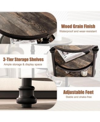 Round End Table, Small Side Table with 3 Shelves for Living Room, Bedroom, Night Stand Accent Coffee Table with Steel Frame