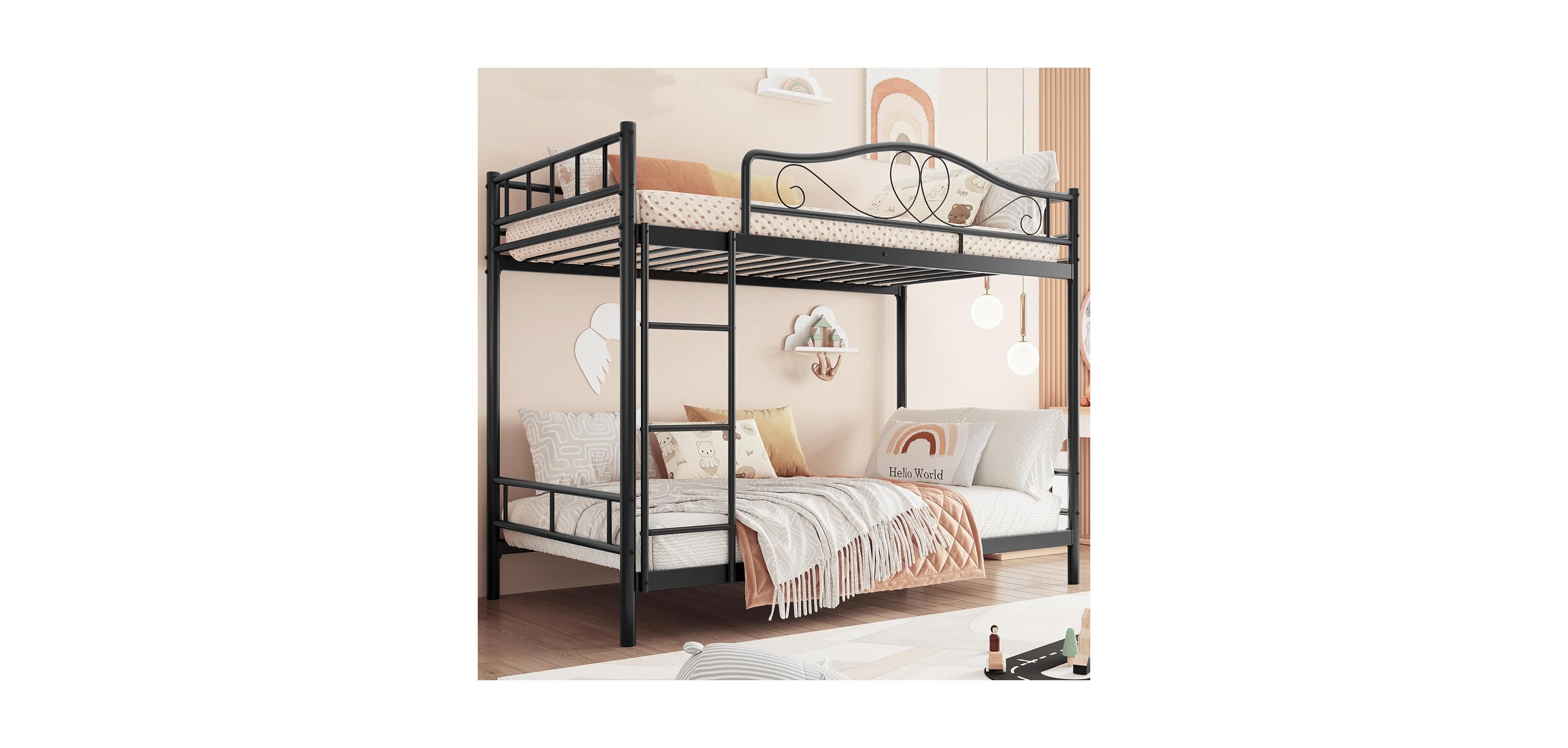 gaomon Bunk Bed Twin Over Twin, Heavy Duty Metal with Safety Guardrail & Ladder, 400 Lbs Weight Capacity, Space-Saving Design, Noise Free.
