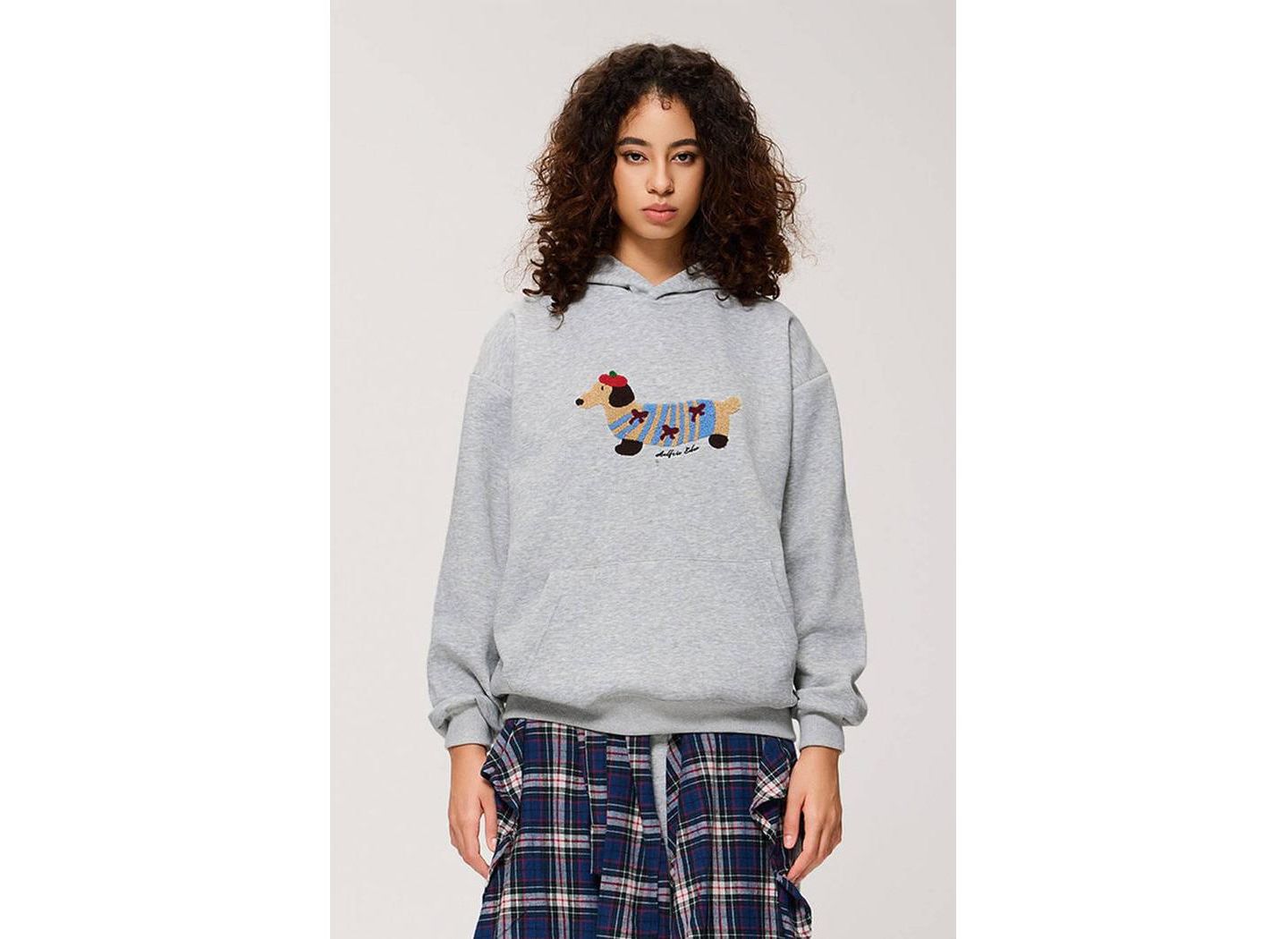Женское худи AELFRIC EDEN Cartoon Dachshund Pullover, цвет: Серый — фото 1