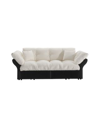 Queen Pull Out Sofa Bed, 3-in-1 Convertible Sleeper Tufted Sofa with 2 Pillows