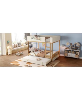 Streamdale Queen Bunk Bed with Trundle, Bookshelf, and Auto Design for Kids