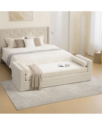 Streamdale Modern Chenille Chaise Lounge Couch with Armrests and Bolster Pillows - Beige