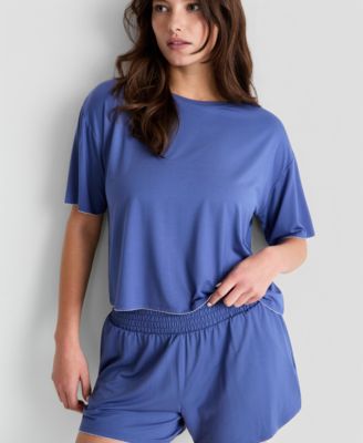 Women's Solid Short-Sleeve Picot Stitch Set