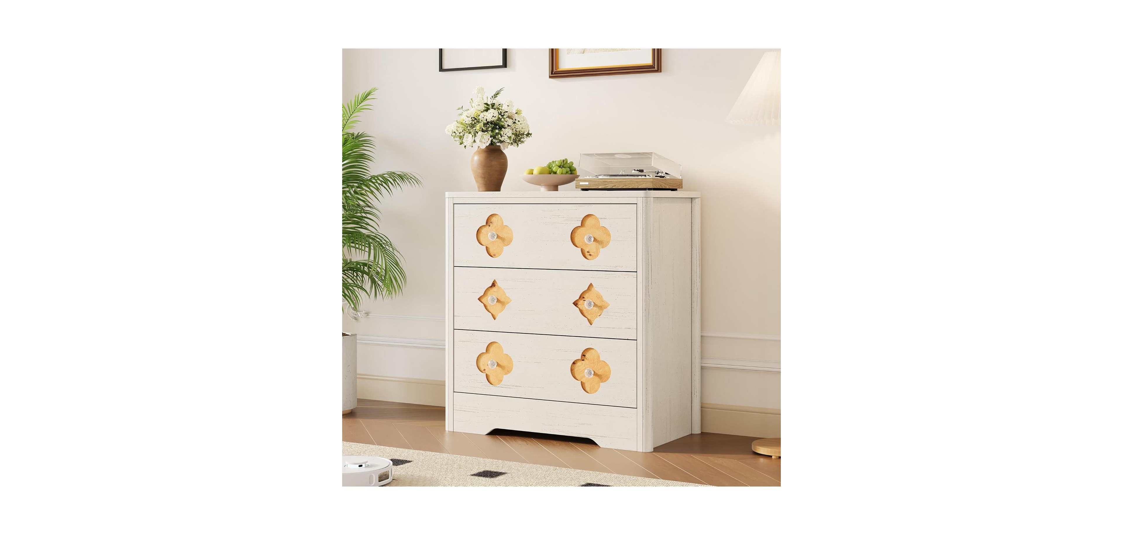 gaomon Dresser for Bedroom, Chest of Dressers Tall Dresser for Closet with 3 Decorative Drawer Front Boho Night Stand
