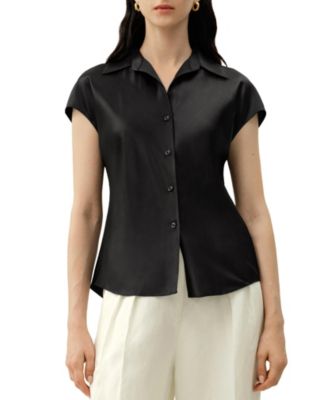 Women's Bias Cut Cap-Sleeve Silk Shirt