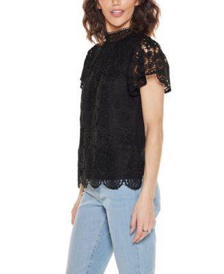 Women's Lace Front Mock Neck Top