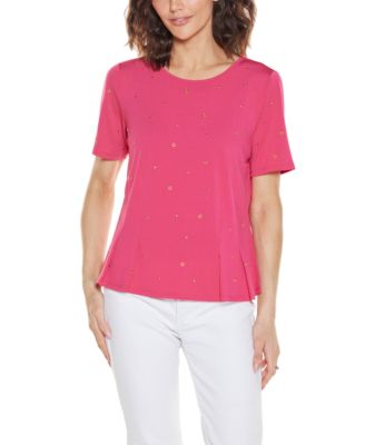 Women's Grommet and Nailhead Pleated Hem Top