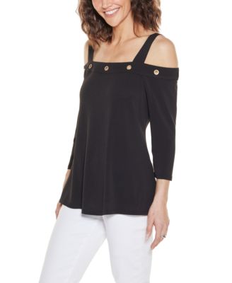Women's Grommet Trim Cold Shoulder Top