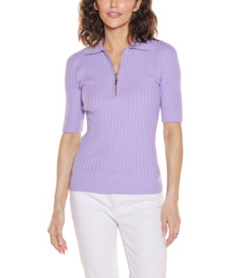 Women's Collared Quarter Zip Ribbed Knit Sweater
