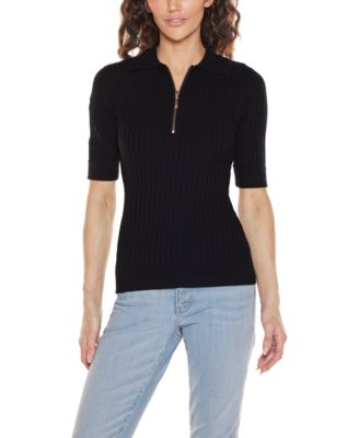 Women's Collared Quarter Zip Ribbed Knit Sweater