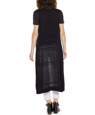 Women's Pointelle Sleeveless Duster Cardigan Sweater