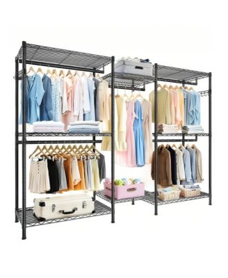 Heavy Duty Garment Rack, Freestanding Closet Organizer, Adjustable Wire Shelving Clothes Rack, Wardrobe with 8 Wire Shelves, 5 Clothes Rails