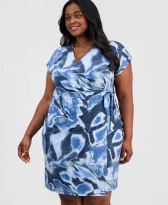 Plus Size Printed Short-Sleeve Faux-Wrap Dress