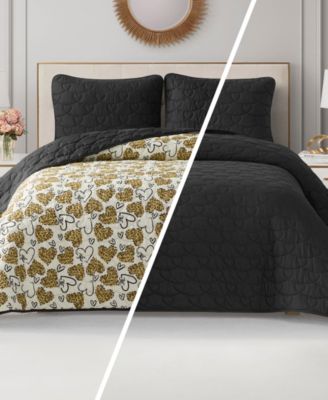 Cheetah Doodle Hearts Reversible 3-Pc. Quilt Set, King