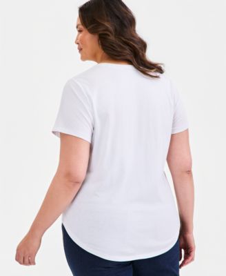 Plus Size Perfect Short-Sleeve Open-Crewneck T-Shirt