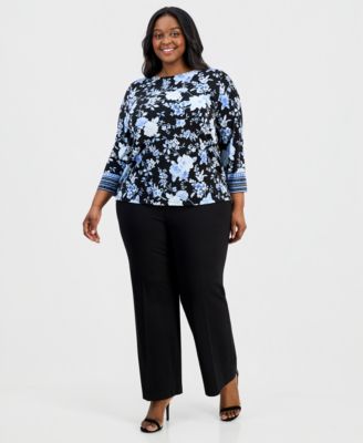 Plus Size 3/4-Sleeve Contrast-Cuff Top
