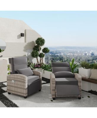Adjustable Outdoor Wicker Recliner Chair, Patio Lounge Seating with Flip-Up Side Table