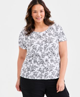 Women's Plus Size Printed  Short-Sleeve Scoop-Neck Top