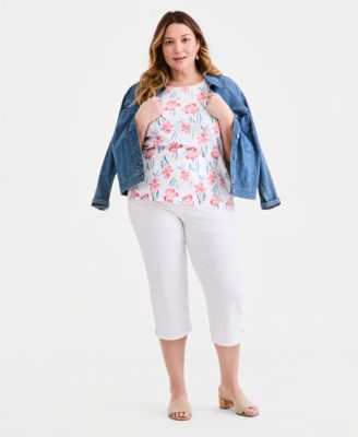 Women's Plus Size Printed Short-Sleeve Scoop-Neck Top, Macy's  Exclusive