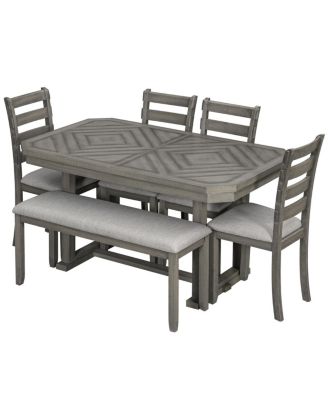 Streamdale 6-Piece Rubber Wood Dining Set with Wood Grain Tabletop & Soft Cushion (Grey)