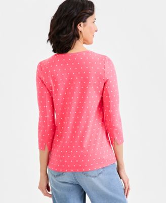 Women's Printed Pima Cotton 3/4 Sleeve Boat-neck Top