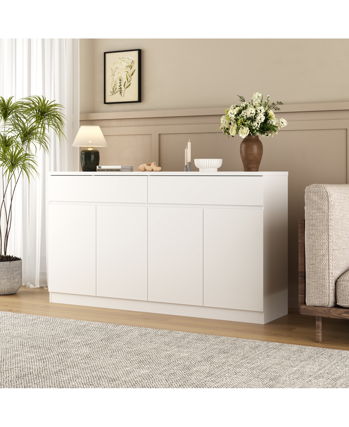 Streamdale Sideboard Buffet Cabinet with Storage, Large Kitchen Cabinet with 2 Drawers, White
