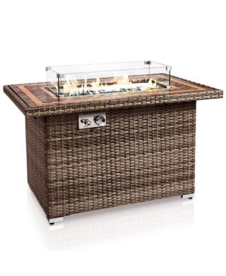 Outdoor Propane Fire Pit Table- 50,000 BTU Auto-Ignition Gas Fire Pit w/Glass Wind Guard, Mosaic Tabletop