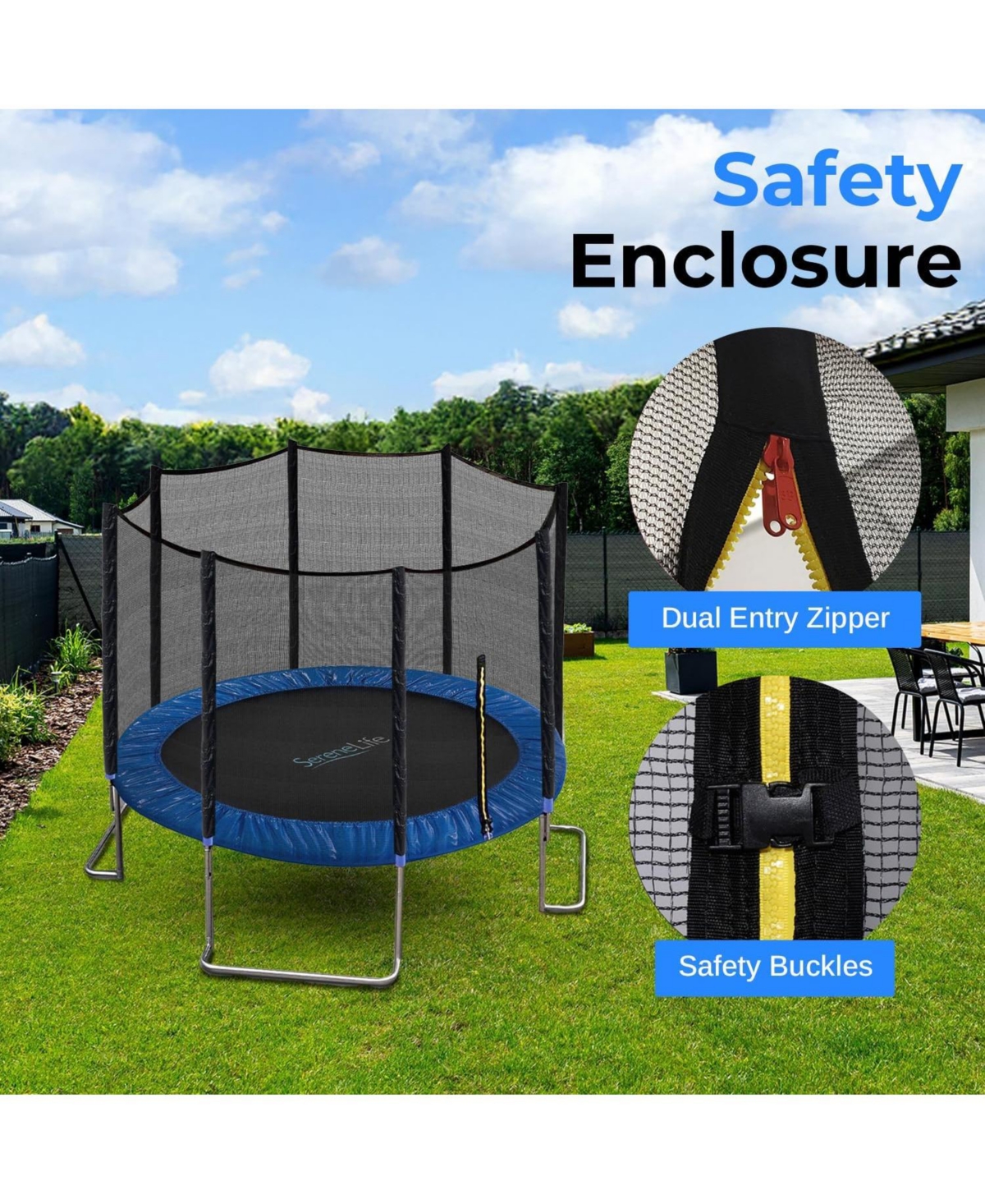 SereneLife Outdoor Trampoline 8FT–14FT with Safety Enclosure Net & Ladder, Astm Approved Heavy-Duty Trampoline for Kids & Adults