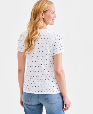 Women's Printed Short-Sleeve Henley Top