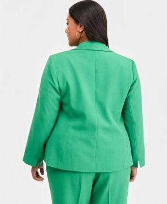 Plus Size Notch-Lapel Button-Front Crepe Blazer 