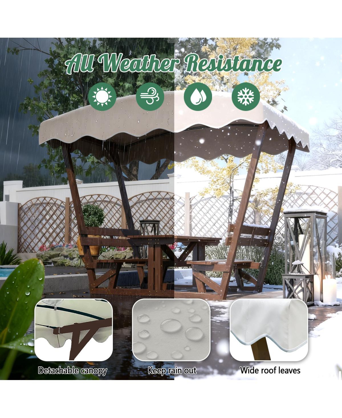 Streamdale Outdoor waterproof solid wood picnic table and bench set with canopy