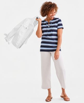 Women's Striped Lace-Up Short-Sleeve Top