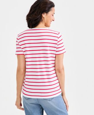 Women's Striped Lace-Up Short-Sleeve Top