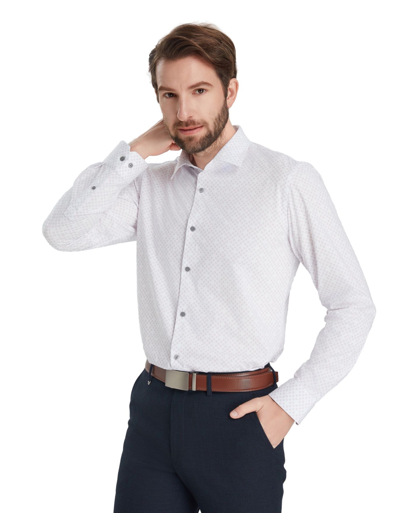 Мужская рубашка Alfani Slim-Fit Geometric Print Dress Shirt, цвет: Розовато-лиловый — фото 5