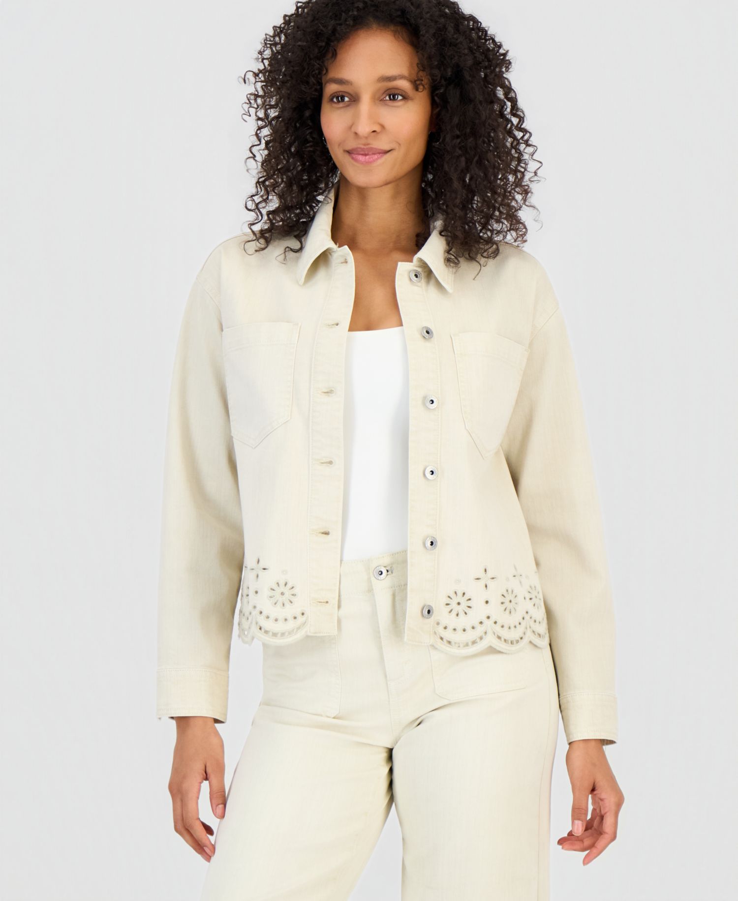 Women's Cropped Embroidered Shacket
