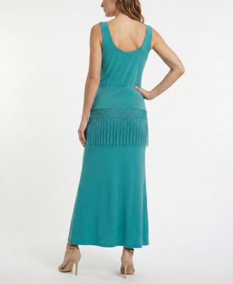 Women's Fringe Detail Peplum Cowl Neck Fit & Flare Dress