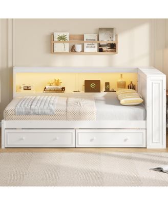 Streamdale Full Size Wood Daybed with Storage Shelves, USB, LED, and 2 Drawers
