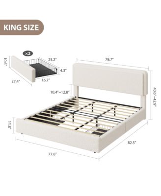 Teddy Fleece Bed Frame, Cloud Cream Bed Frame with 2 Storage Drawer and Adjustable Headboard