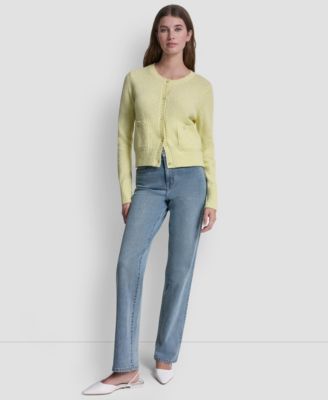 Women's Crewneck Front-Enamel Button Cardigan